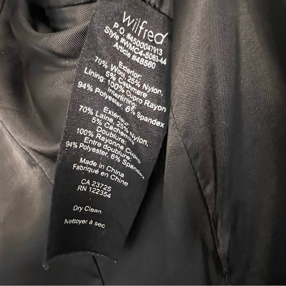 Wilfred Aritzia Wool Cashmere Italy Cocoon Coat Black XXS Minimalist Winter Chic - Picture 6 of 7